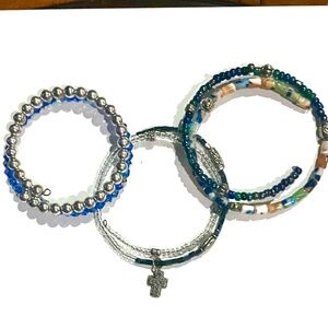 Wholesale Lot of 3 Custom Adj Stackable Bracelets, crystals, beads, Cross  NWT